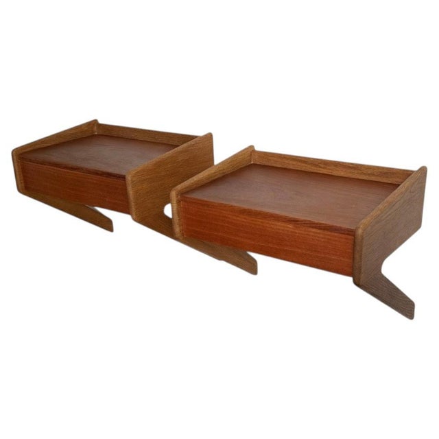 Teak and Oak Floating Night Stands by Sigfred Omann for Ølholm, 1960s, Set of 2 For Sale - Image 12 of 12