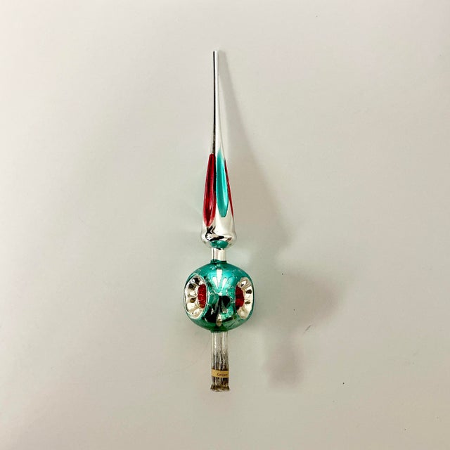 American Antique German Hollywood Regency Blown Mercury Glass Christmas Tree Topper, Three Indents For Sale - Image 3 of 16