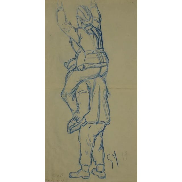 Soldiers is an original pencil and pastels drawing on ivory-colored paper, realized by Anonymous French Artist of the...