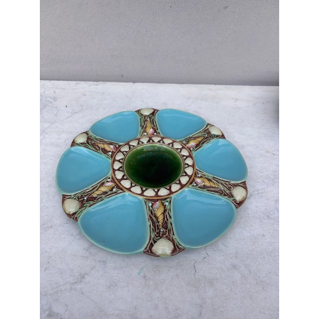 19th-Century Victorian Majolica aqua oyster plate signed Minton.