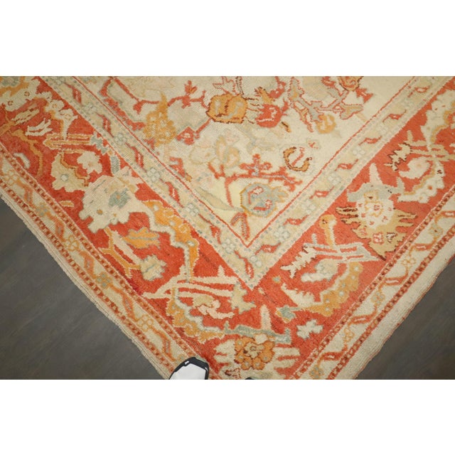 Textile Antique Zabihi Collection Ivory Orange Turkish Oushak Room Size Carpet - 10'7" x 13'3" For Sale - Image 7 of 12