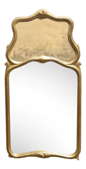 Vintage Trumeau Wall Mantle Mirror Made in Italy Picture of Boats in Harbor