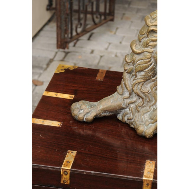 Metal English Brass Lion Sculpture from the Late 19th Century in Reclining Position For Sale - Image 7 of 12