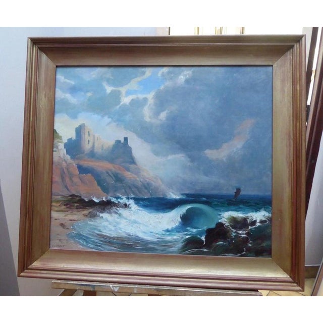 G. H. Pettit, the raging sea, victorian oil on canvas material: oil on canvas, giltwood frame a dramatic victorian marine...