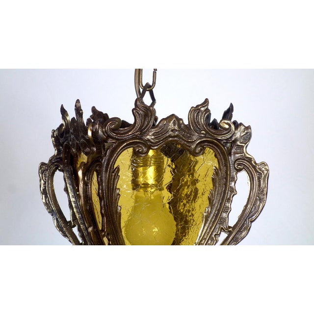Antique Brass Glass Chandelier, 1930s For Sale - Image 10 of 11