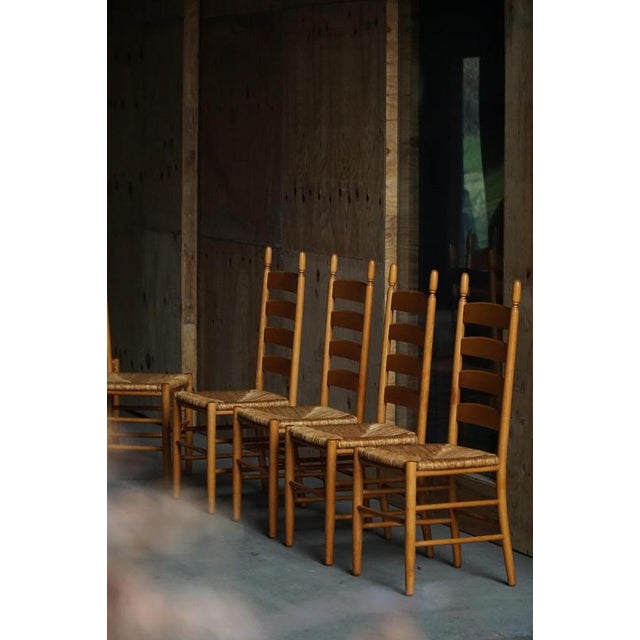 Italian Modern Beech Dining Chairs with Woven Seats in the style of Gio Ponti, 1960s, Set of 8 For Sale - Image 3 of 15