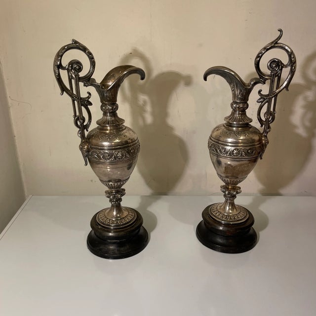 Late 19th Century Antique Grand Tour Silvered Ewers - a Pair For Sale - Image 5 of 5
