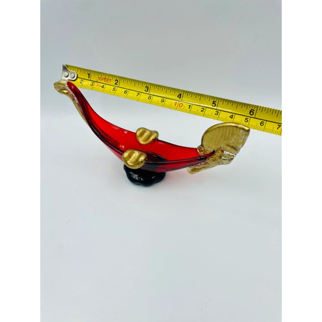 Mid 20th Century Ruby & Gold Murano Art Glass "Gondola" Sculptures - Set of 2 For Sale - Image 12 of 13
