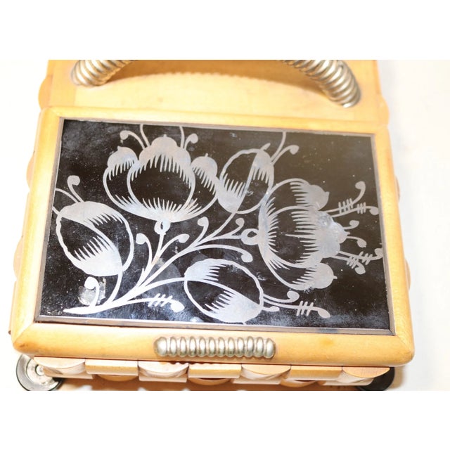 Wood Vintage Handmade Wood Sterling Glass Folk Art Smoking Cigarette Box Case Caddy For Sale - Image 7 of 12