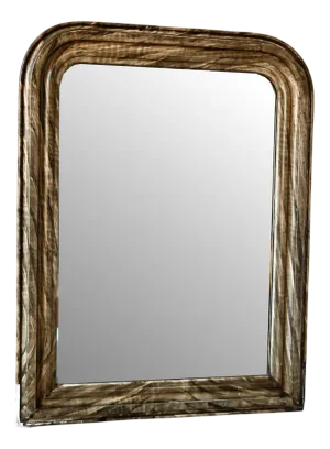 Large Louis Philippe Style Wall Mirror in Gray Wood, 1890s