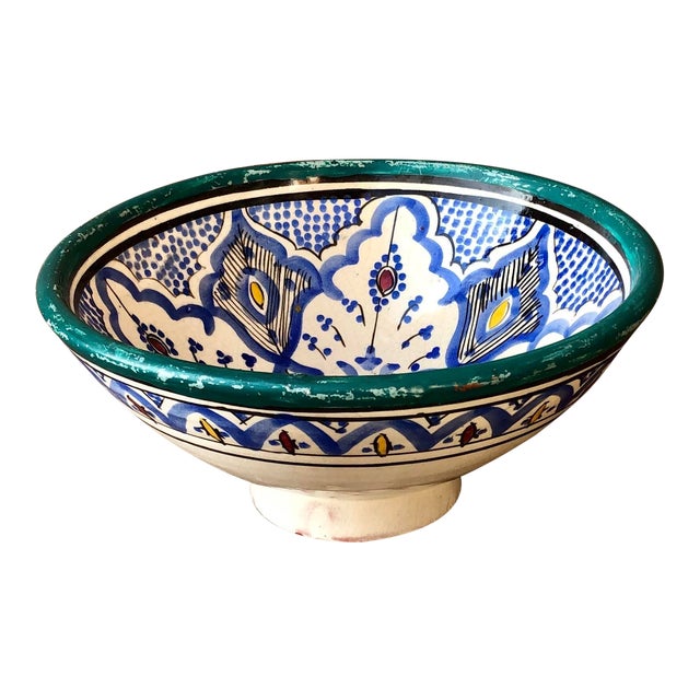 Vintage Moroccan Pottery Pedestal Bowl Chairish