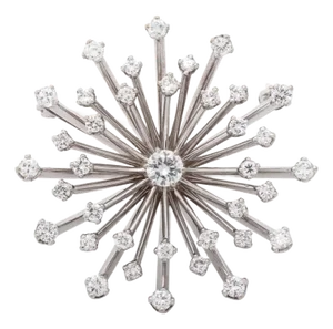Retro 14k White Gold Diamond Sunburst Pin Brooch Pendant