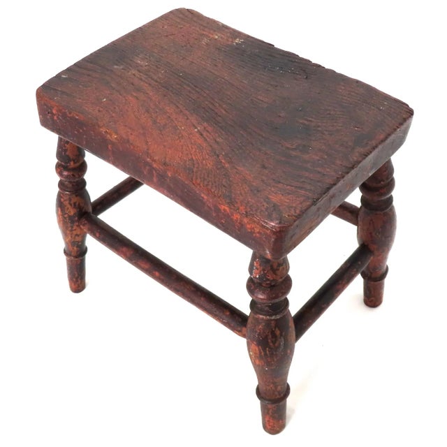 Chestnut Antique Circa Mid 19th Century Country American Chestnut Wood Footstool - Fireside Stool For Sale - Image 8 of 13