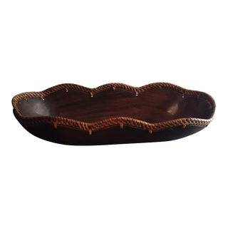 1960s Wood & Rattan Decorative or Serving Bowl For Sale