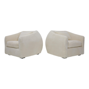 Pair of Jean Royere Style Polar Lounge Chairs in Holly Hunt Great Plains