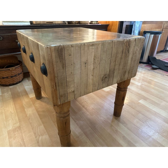 Vintage Michigan Maple Block Co. Solid Maple Butcher Block Table-Petoskey, Michigan-12.5" Thick For Sale - Image 12 of 14