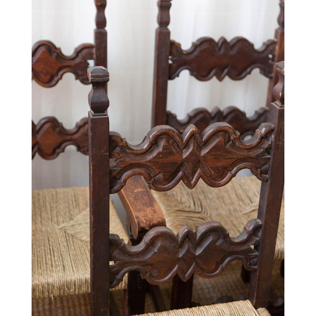 1960s Mexican Brutalist Wood and Rush Ladderback Dining Chairs - Set of 6 For Sale - Image 12 of 18