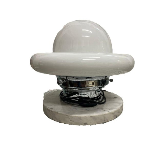 Space Age UFO Table Lamp in Steel with Marble and Opaline Glass, 1970s For Sale - Image 6 of 14
