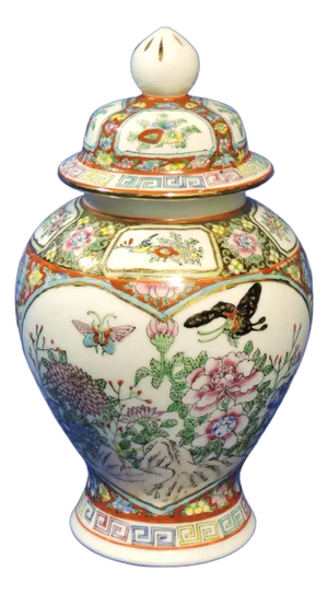1950s Mid-Century Modern Chinoiserie Chinese Familee Rose Porcelain Ginger Jar