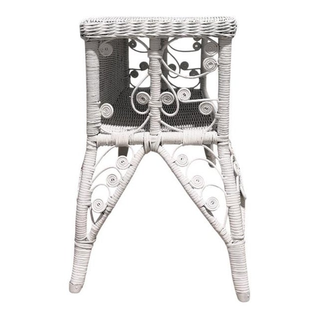 Wood Hollywood Regency White Wicker Side Table Magazine Rack For Sale - Image 7 of 8