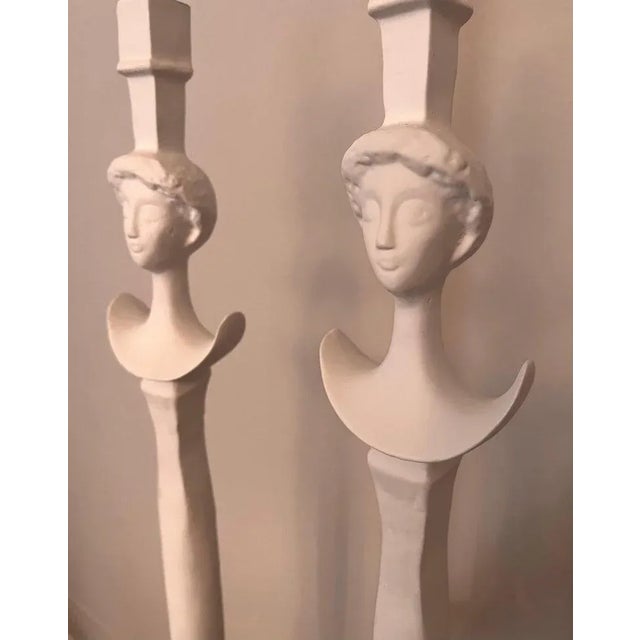Mid 20th Century White Gesso Over Bronze Floor Lamps in the Style Giacometti With Shades - a Pair For Sale - Image 5 of 8