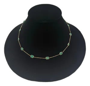 5.95 Carat Octagon Emerald Station Chain Necklace in 18k Solid Yellow Gold
