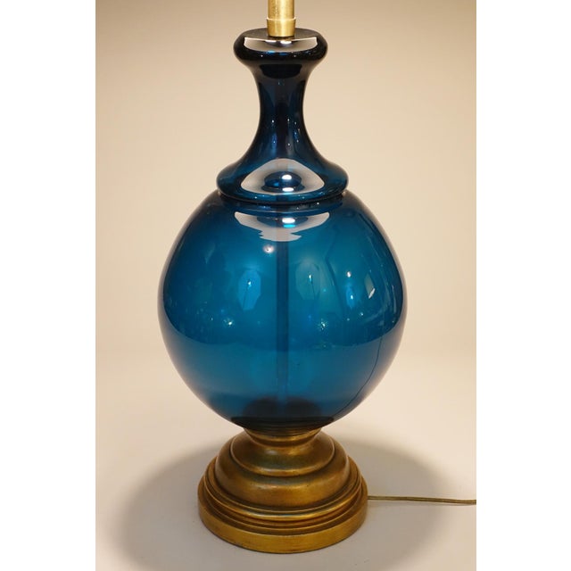 Glass Xlarge Marbro Thick Blown Murano Italy Ultramarine Art Glass Brass Table Lamp 1960's Blenko For Sale - Image 7 of 12