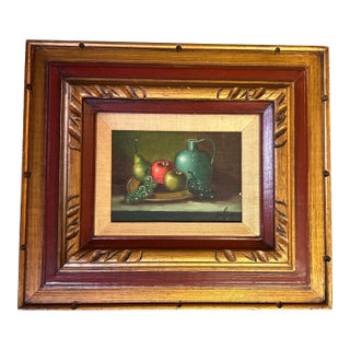 1970’s Original Mid Century Still Life With Fruit and Jug Painting For Sale