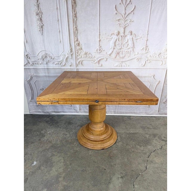 French French Provincial Parquetry Drop-Leaf Pedestal Dining Table For Sale - Image 3 of 14