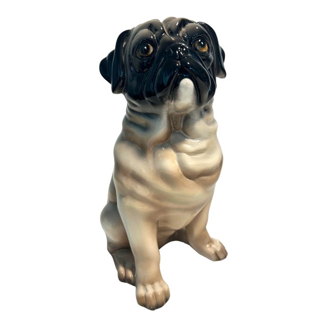 MCM Italian Gumps Hand Painted Porcelain Pug For Sale