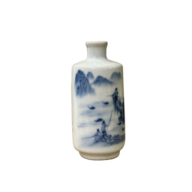 Small Blue White Handpaint Scenery Graphic Porcelain Vase For Sale In San Francisco - Image 6 of 10