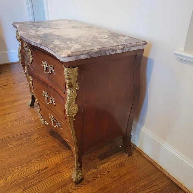 French Louis XV Style Commode With Figural Ormolu and Marble Top For Sale In Raleigh - Image 6 of 10