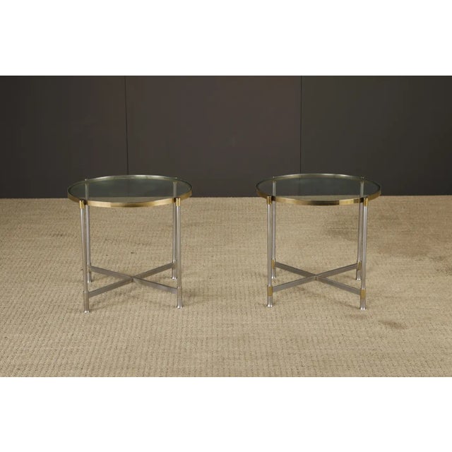 Mid-Century Modern Pair of Mid-Century Brass & Steel Side Tables in the Manner of Maison Jansen For Sale - Image 3 of 18