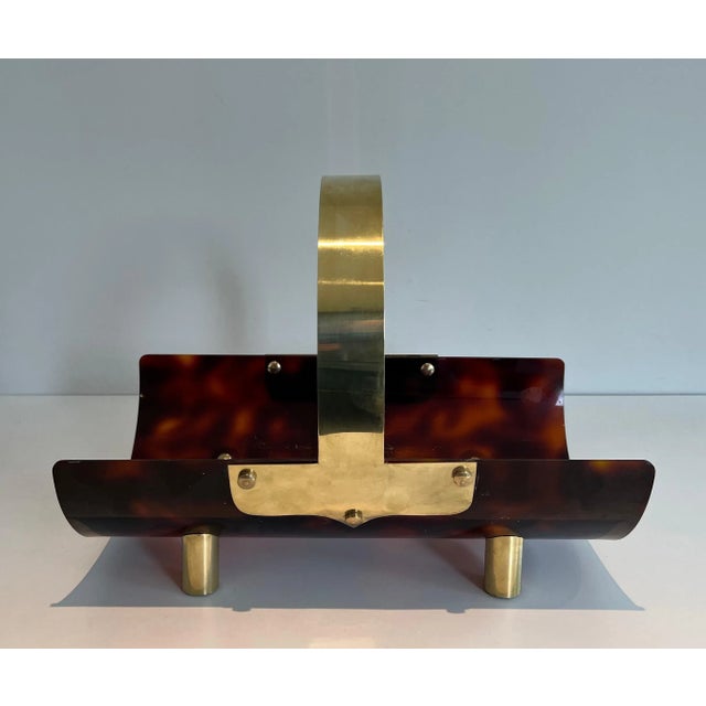Brass and Lucite Log Holder Imitating Tortoiseshell For Sale - Image 9 of 12