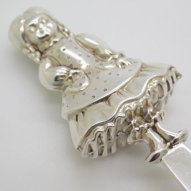 Vintage Italian Handmade Genuine Sterling Silver 925 Feeding Spoon with Little Girl, 1970s For Sale - Image 6 of 16