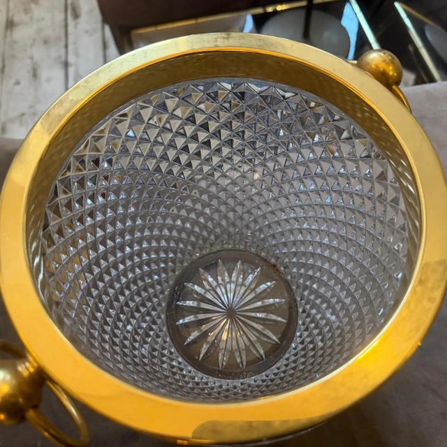 Art Deco 1980s Modernist Crystal and Gilded Metal French Champagne Cooler For Sale - Image 3 of 14