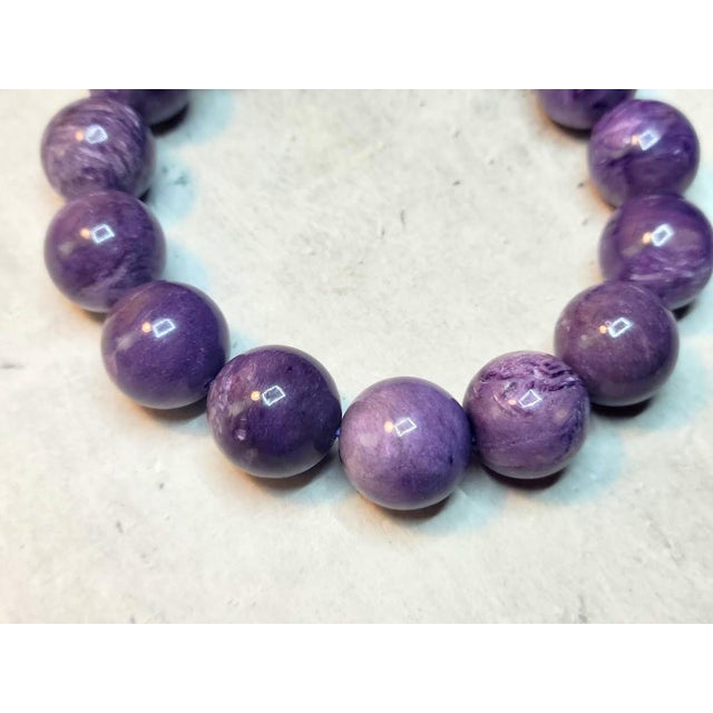 Contemporary Charoite Beaded Stretch Bracelet by Noblesse Oblige Studio, 9" For Sale - Image 3 of 10
