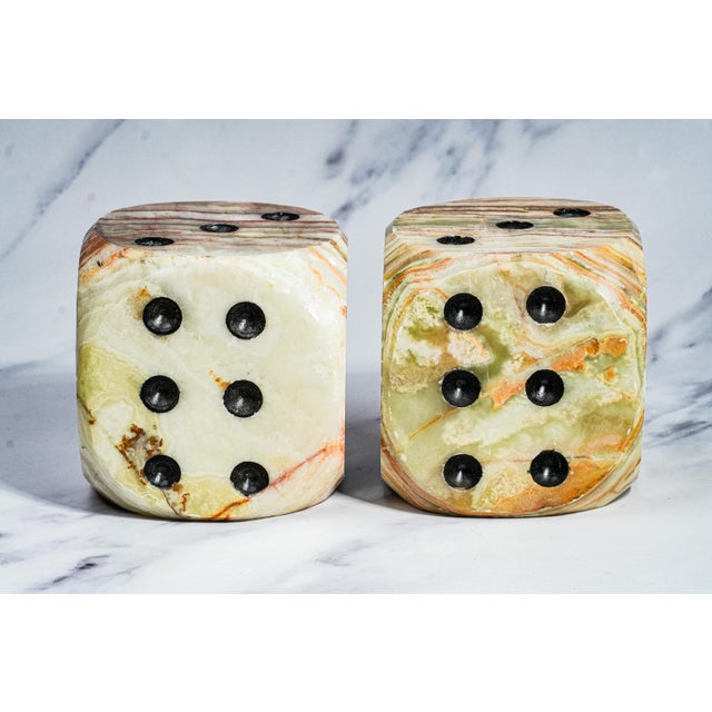 Amazing Banded Onyx Marble Vintage Pair of Large Oversized Dice Bookends Sculpture Mid Century Modern MCM For Sale - Image 14 of 14