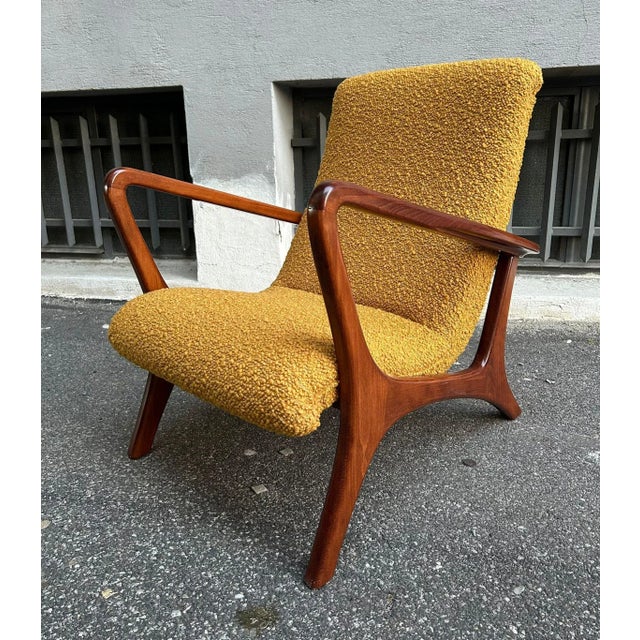 2000 - 2009 Set of Lounge Chairs with Dark Wood Frame and Yellow Bouclé Fabric, 2000s For Sale - Image 5 of 7