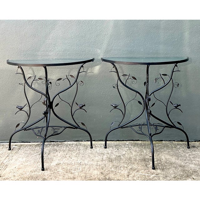 Vintage Sculptural Metal Demilune Console Tables - A Pair For Sale - Image 12 of 13