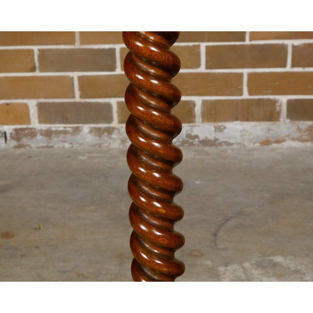 English Turn of the Century Oak Barley Twist Floor Lamp with Quadripod Base For Sale In Atlanta - Image 6 of 9