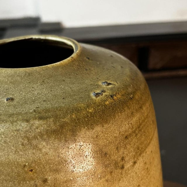 Modernist Large-Fired Salt Stoneware Yellow Vase without Neck from Bouffioulx, 1950s For Sale - Image 10 of 14