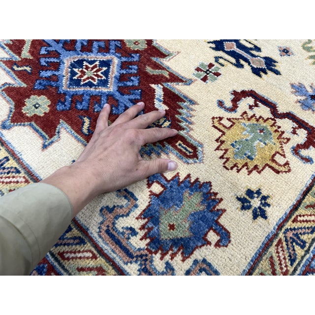 Ivory and Blue Kazak Wool Area Rug With Tribal Medallions, 4'10" X 6'7" For Sale - Image 11 of 15
