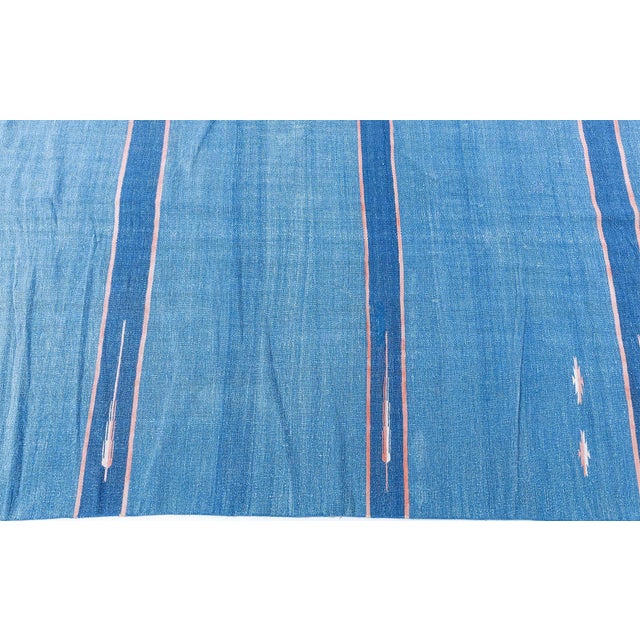 1950s Doris Leslie Blau Mid-Century Indian Dhurrie Light Blue Flatweave Cotton Carpet For Sale - Image 5 of 7