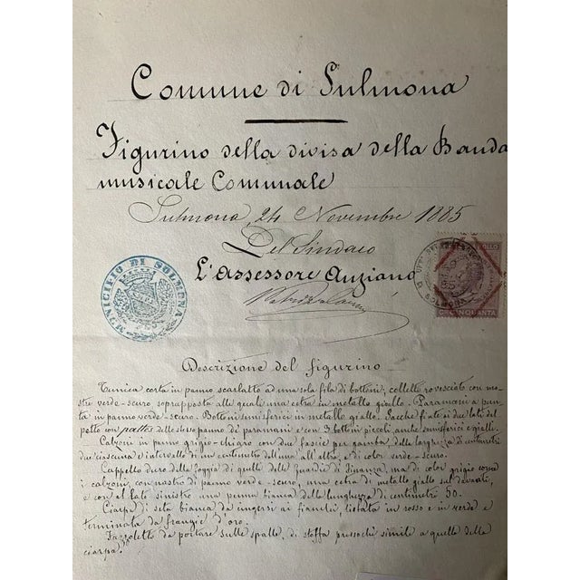 Uniform of the Municipal Music Band (Figurino della Divisa della Banda musicale Comunale) is a watercolor drawing on...