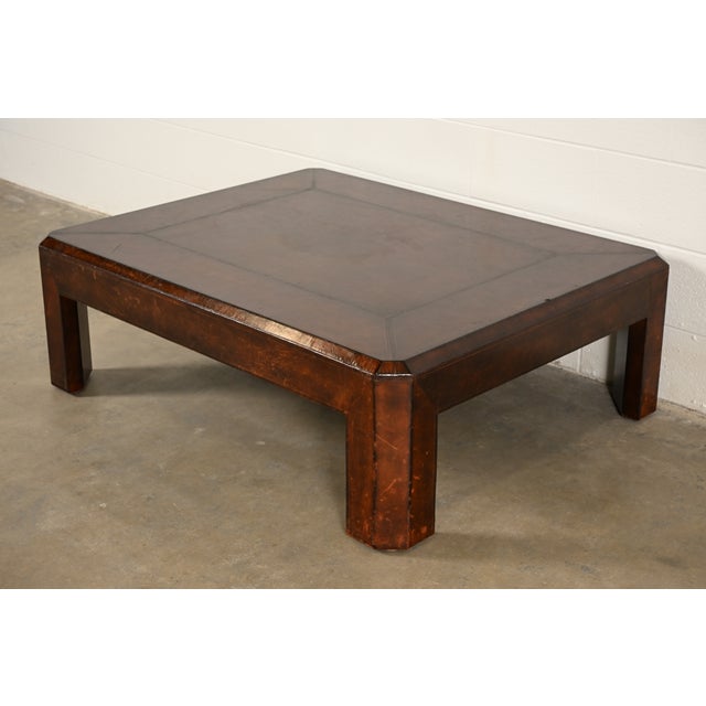 Maitland - Smith Maitland Smith Mid-Century Modern Hollywood Regency Leather Wrapped Coffee Table or Cocktail Table For Sale - Image 4 of 10