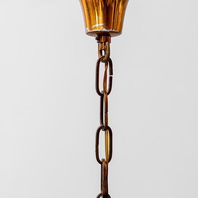 Opaline Glass and Brass Chandelier, 1950s For Sale - Image 10 of 11
