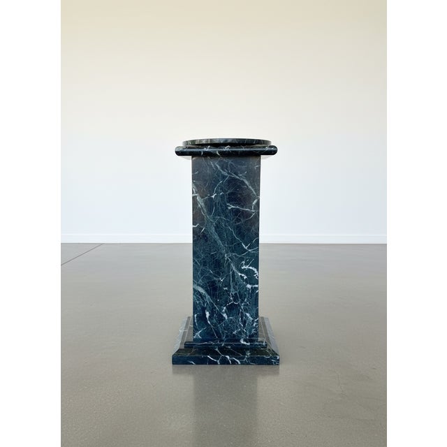 Late 20th Century Custom Italian Postmodern Verde Alpi Marble Display Pedestal With Rotating Stone Top For Sale - Image 5 of 8
