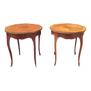 Pair 1930s French Bronze & Satinwood End Tables For Sale