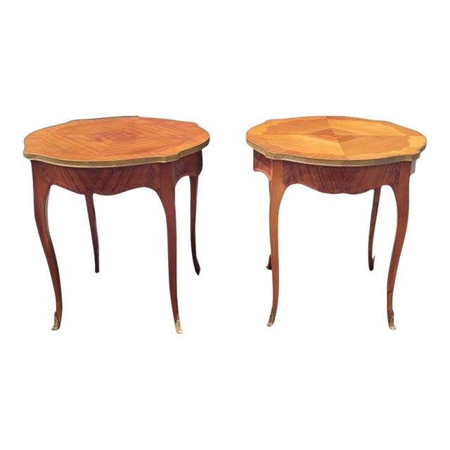 Pair 1930s French Bronze & Satinwood End Tables For Sale